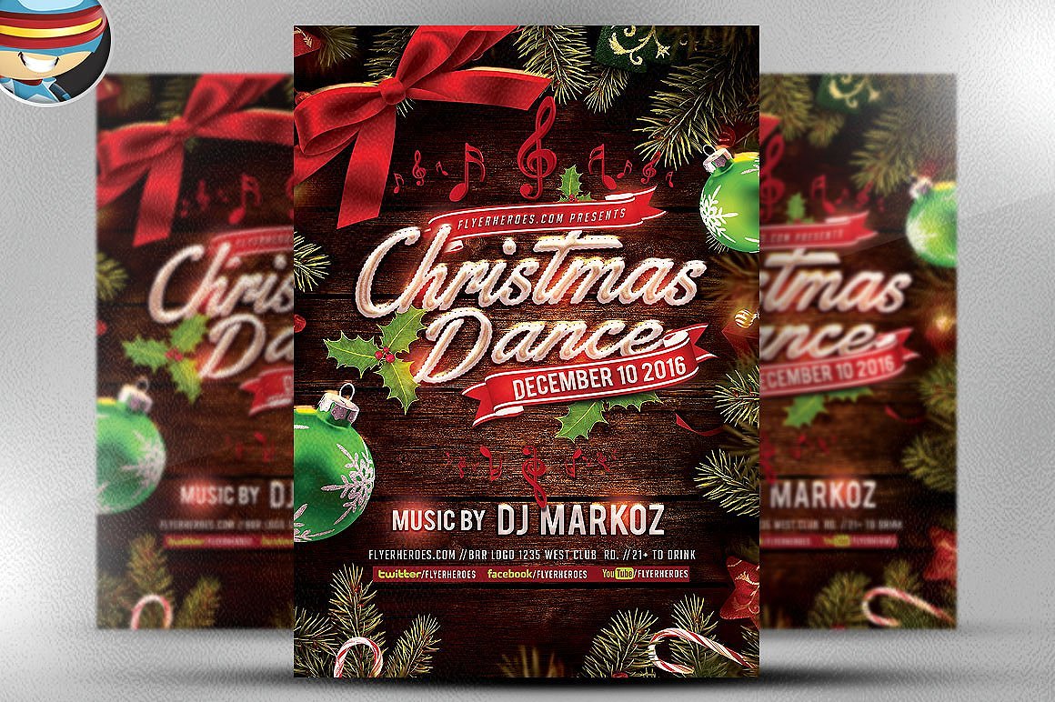 圣诞节舞会传单模板 Christmas Dance Flyer Template_img_2