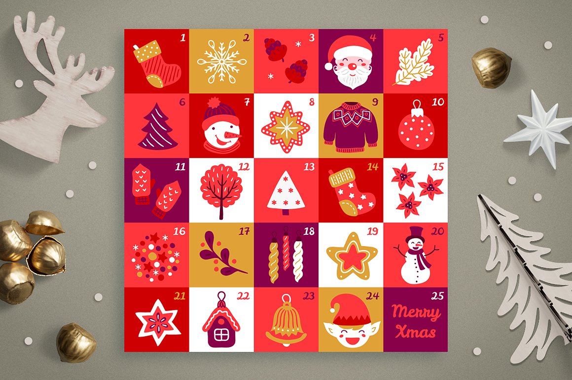 15圣诞节元素日历图案合集 15 Advent Calendars_img_2