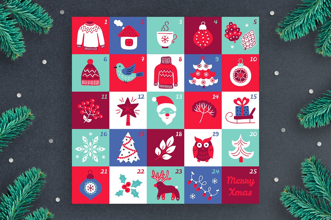 15圣诞节元素日历图案合集 15 Advent Calendars_img_2