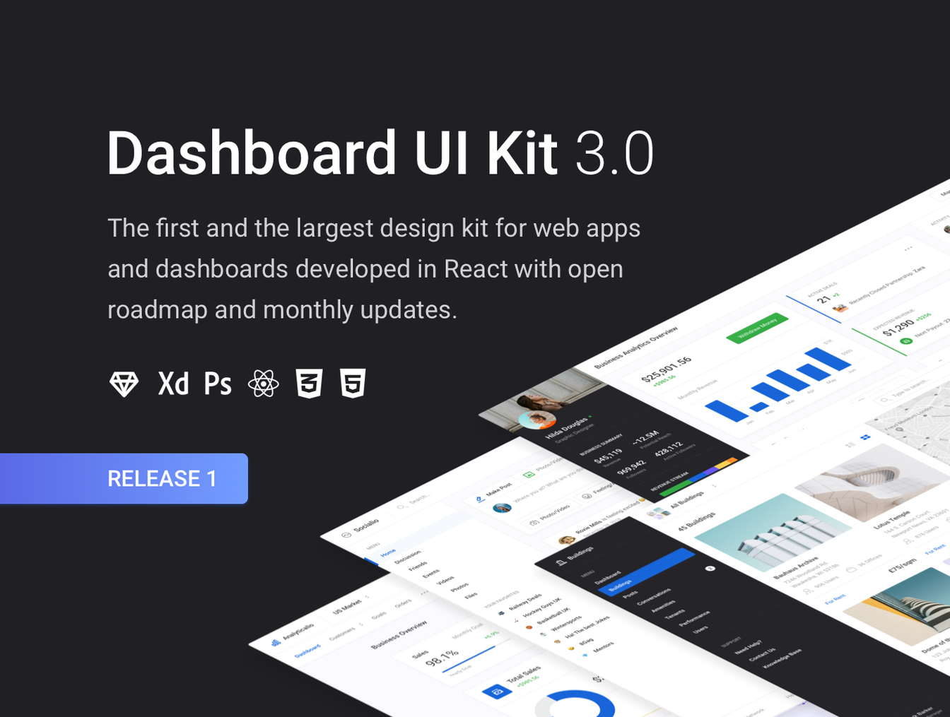 后台控制仪表盘UI工具包 Dashboard UI Kit 3.0_img_2