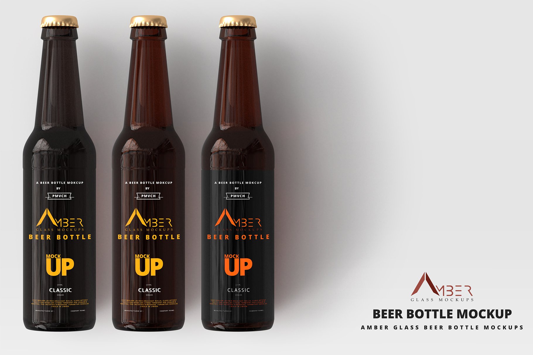 琥珀玻璃啤酒瓶样机 Amber Glass Beer Bottle Mockup_img_2