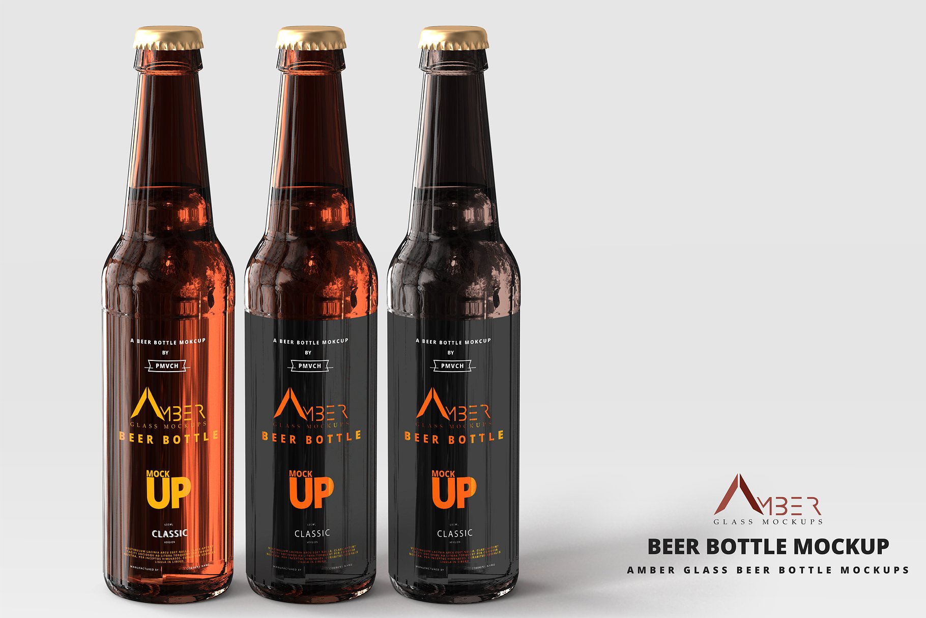 琥珀玻璃啤酒瓶样机 Amber Glass Beer Bottle Mockup_img_2