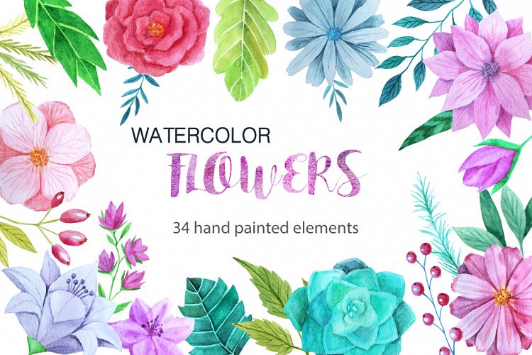手绘水彩花卉剪贴画合集 Hand Drawn Watercolor Floral Clip Art Collection_img_2