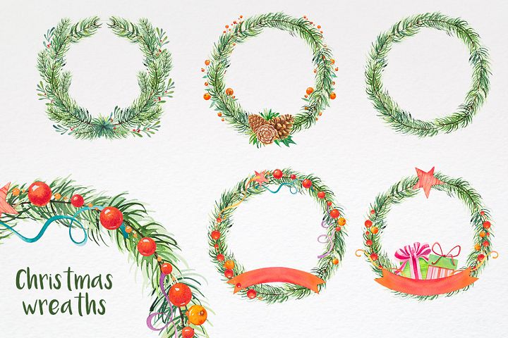 手绘圣诞节元素的水彩画集 Hand Drawn Watercolor Set Of Christmas Elements_img_2