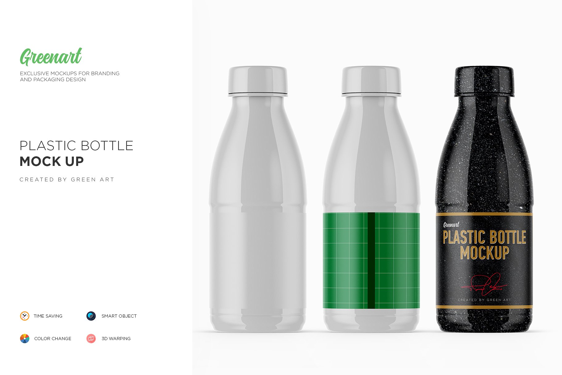 光泽的塑料瓶牛奶样机 Glossy Plastic Dairy Bottle Mockup_img_2