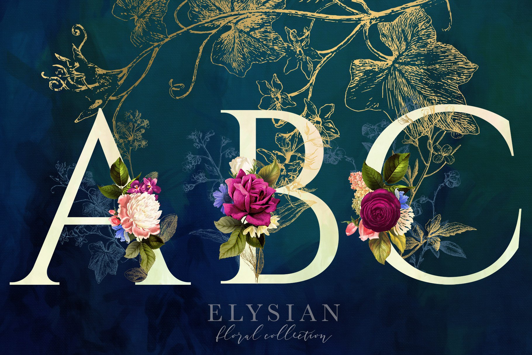 高清复古字母花卉PNG透明免抠图片合集 Elysian Floral Collection_img_2