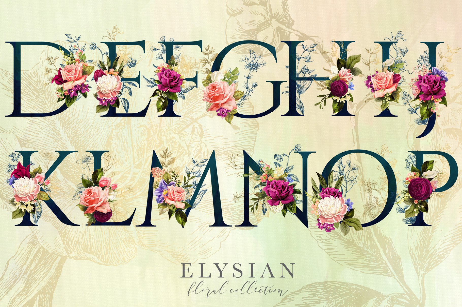 高清复古字母花卉PNG透明免抠图片合集 Elysian Floral Collection_img_2