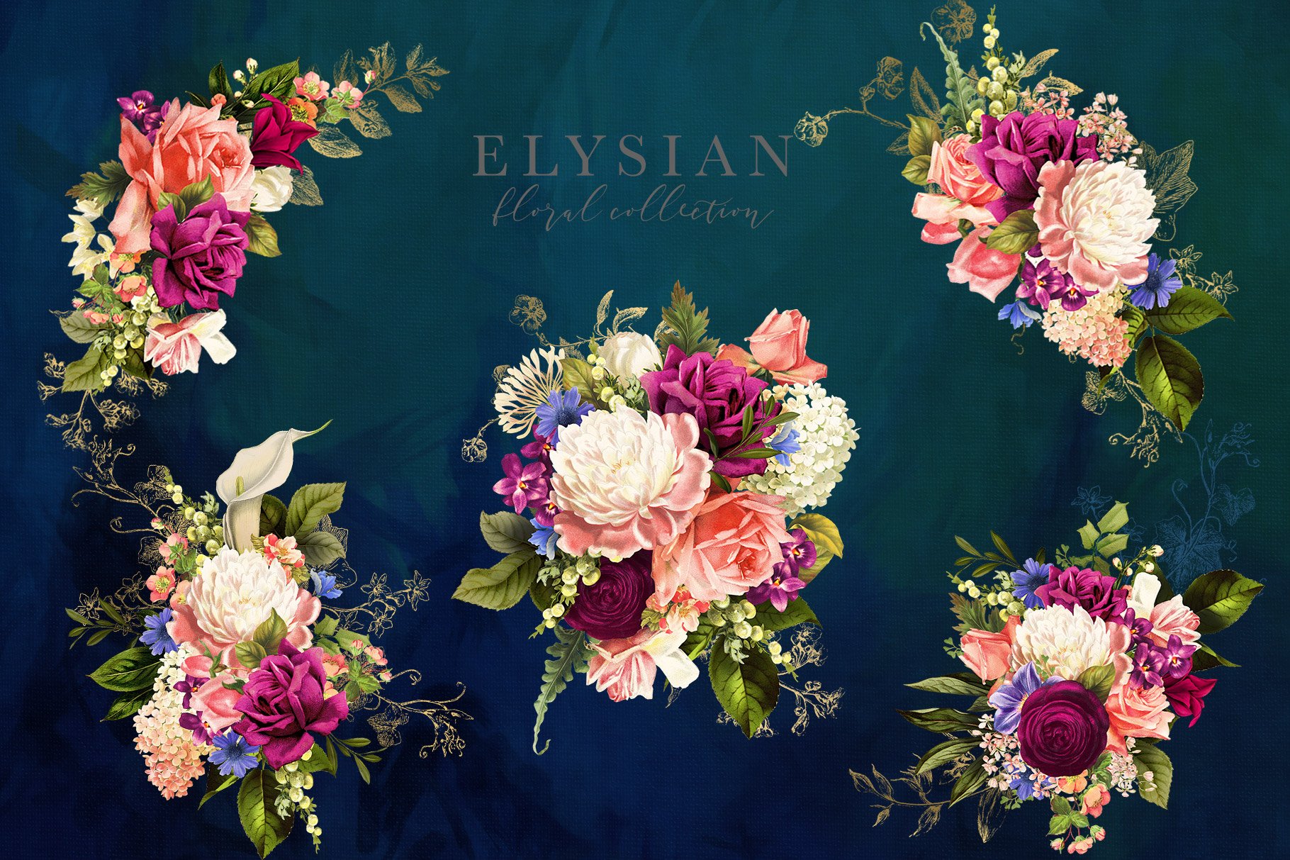 高清复古字母花卉PNG透明免抠图片合集 Elysian Floral Collection_img_2