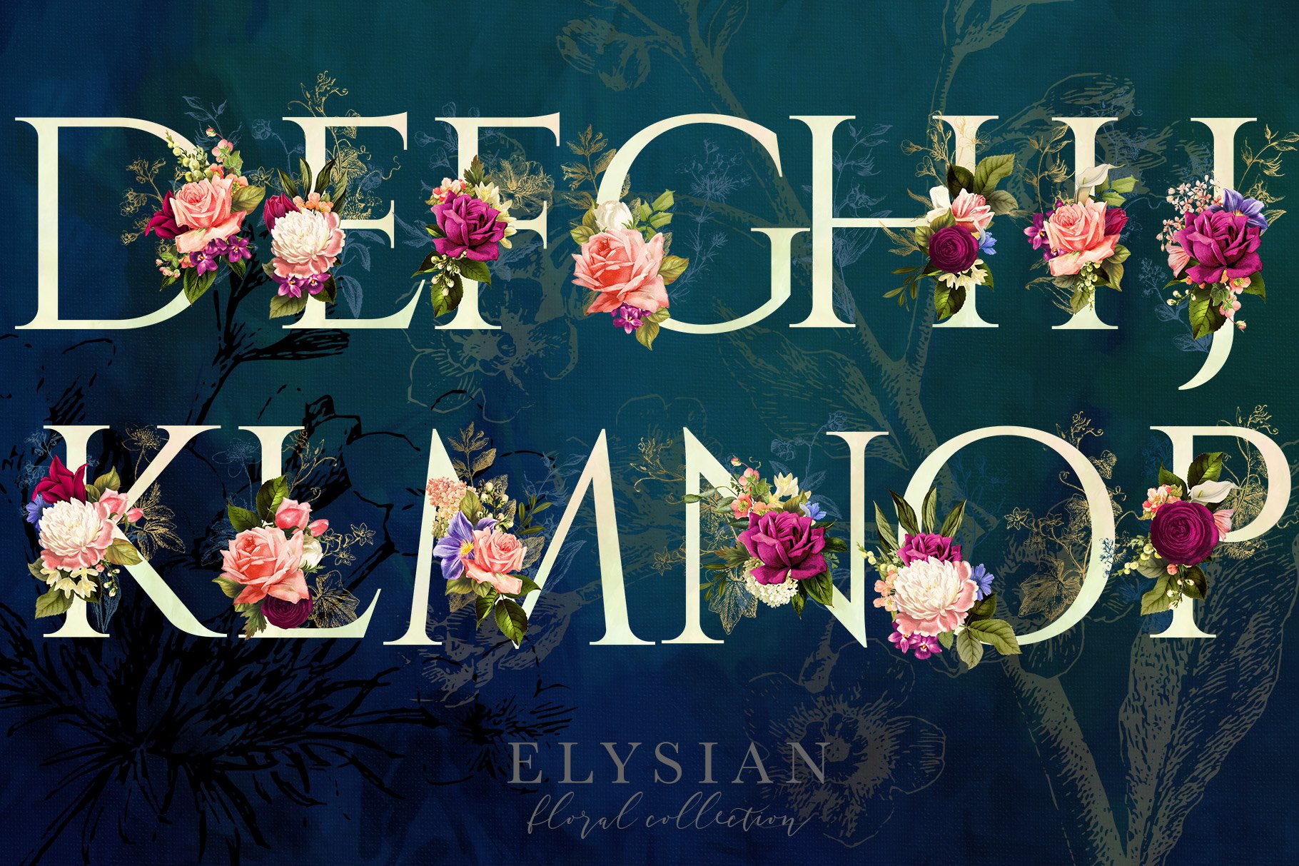 高清复古字母花卉PNG透明免抠图片合集 Elysian Floral Collection_img_2