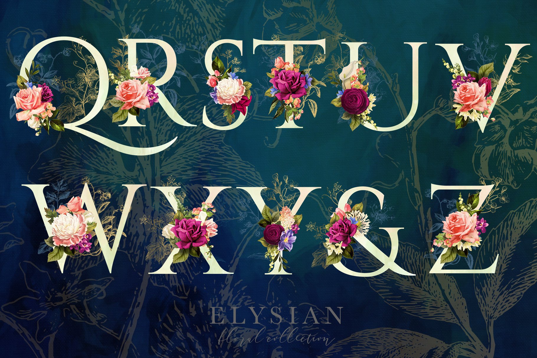 高清复古字母花卉PNG透明免抠图片合集 Elysian Floral Collection_img_2