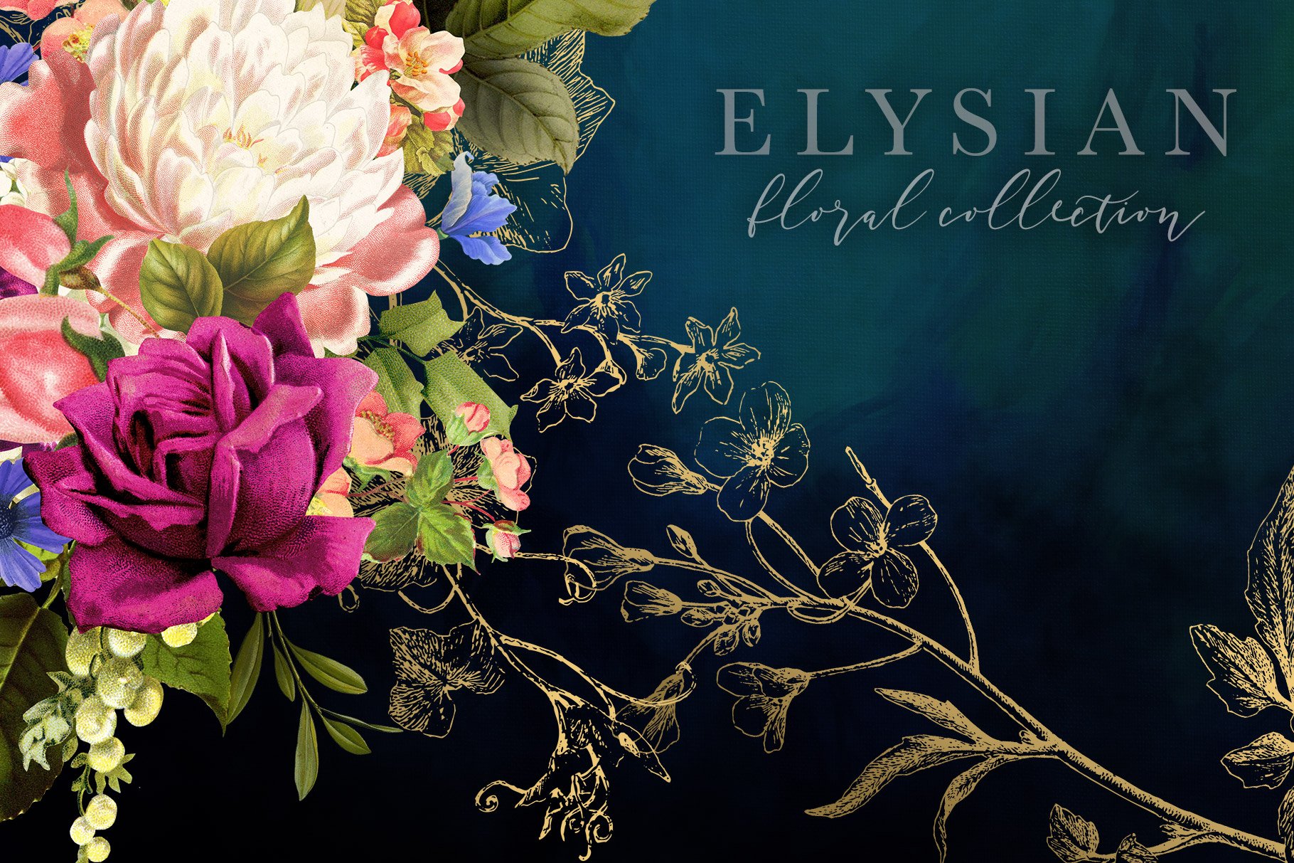 高清复古字母花卉PNG透明免抠图片合集 Elysian Floral Collection_img_2