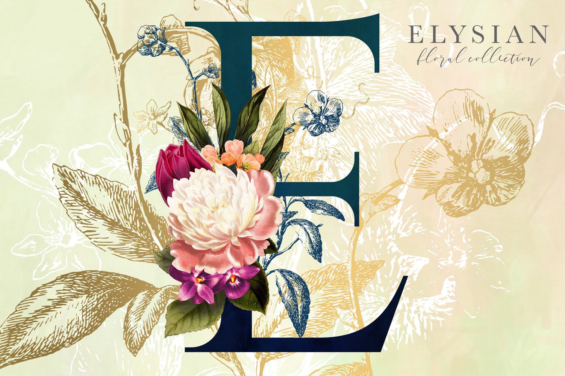 高清复古字母花卉PNG透明免抠图片合集 Elysian Floral Collection_img_2