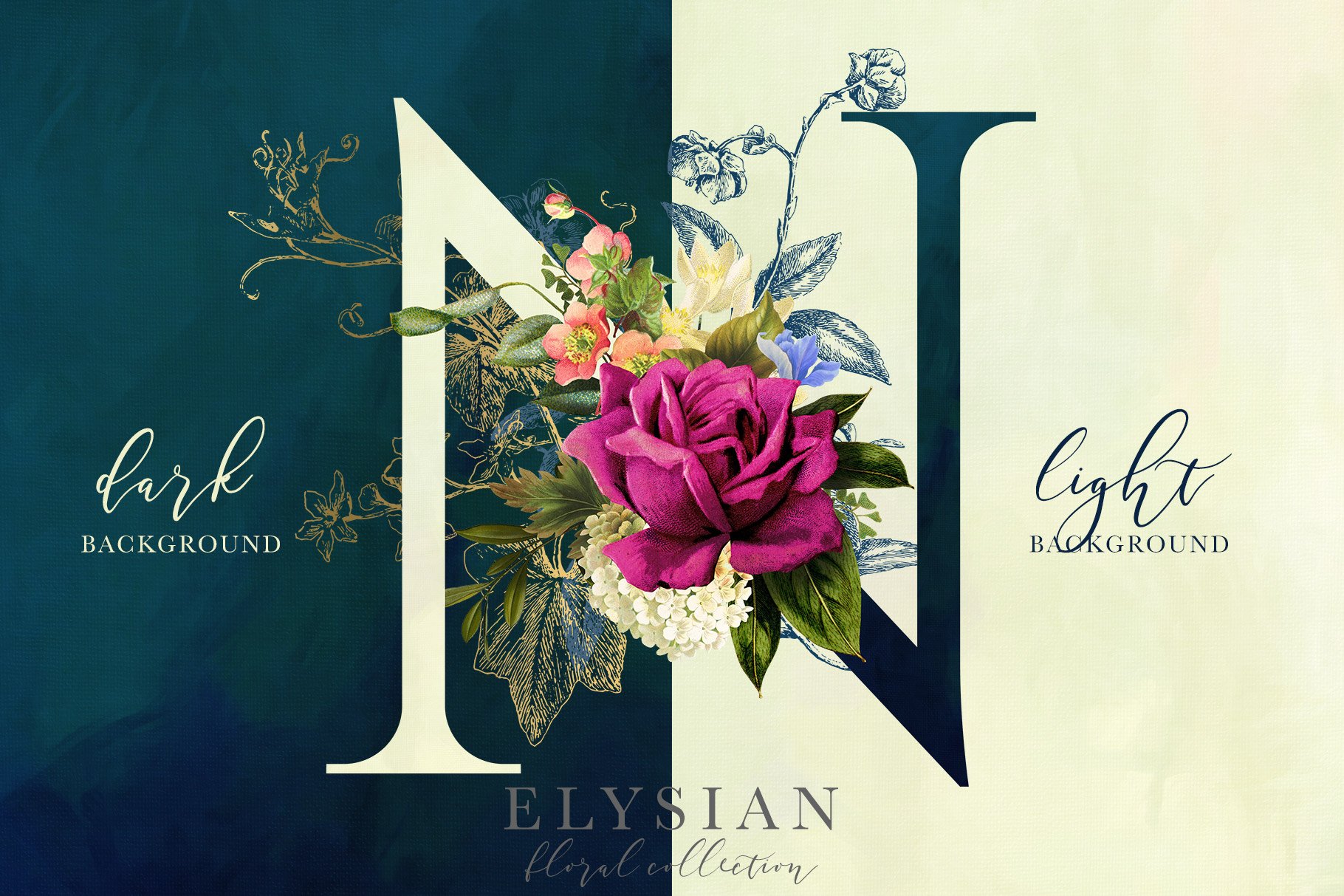 高清复古字母花卉PNG透明免抠图片合集 Elysian Floral Collection_img_2