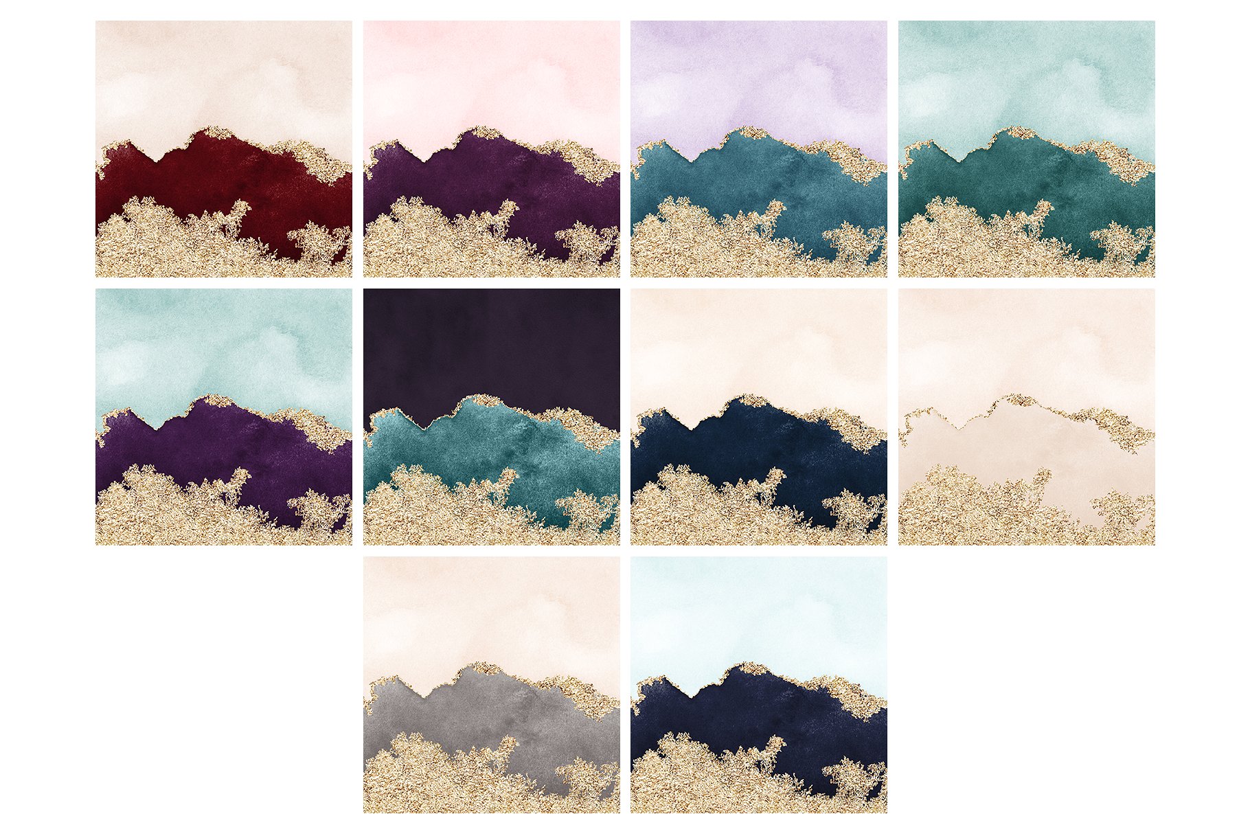 手绘水彩山峰黄金纹理包 Watercolor Texture Ombre Gold Foil_img_2
