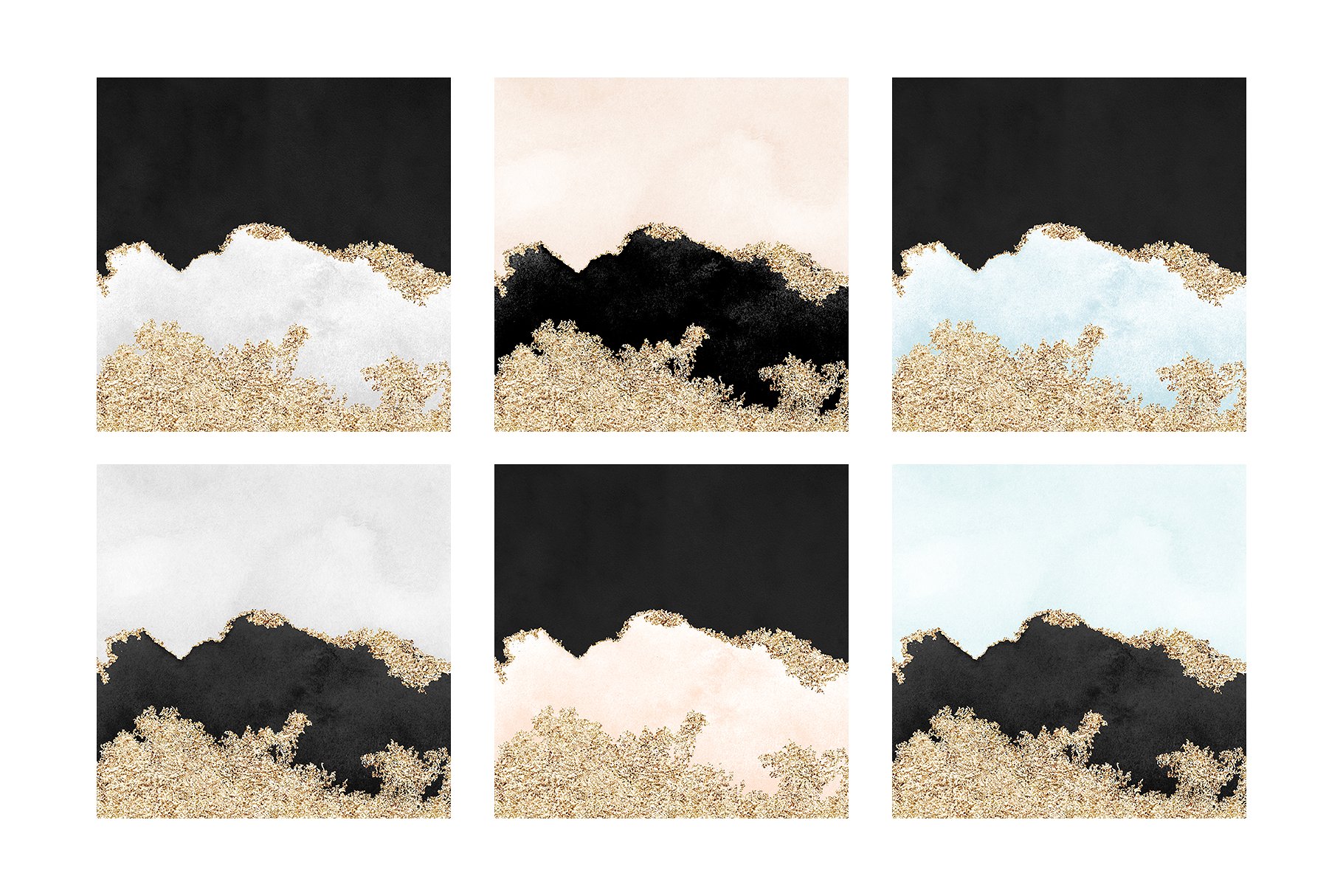手绘水彩山峰黄金纹理包 Watercolor Texture Ombre Gold Foil_img_2