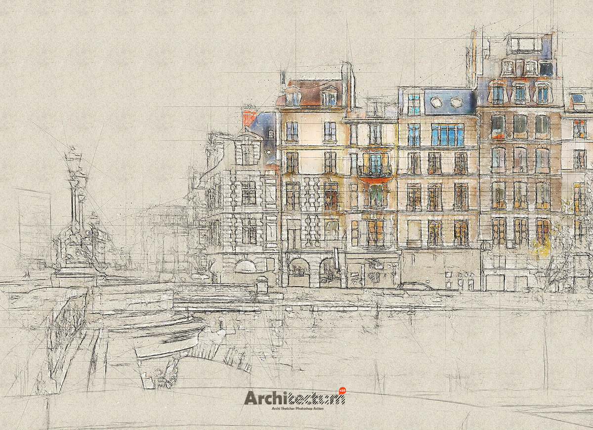 建筑师3 - 高草图Photoshop动作 Architectum 3 - Archi Sketcher Photoshop Action_img_2