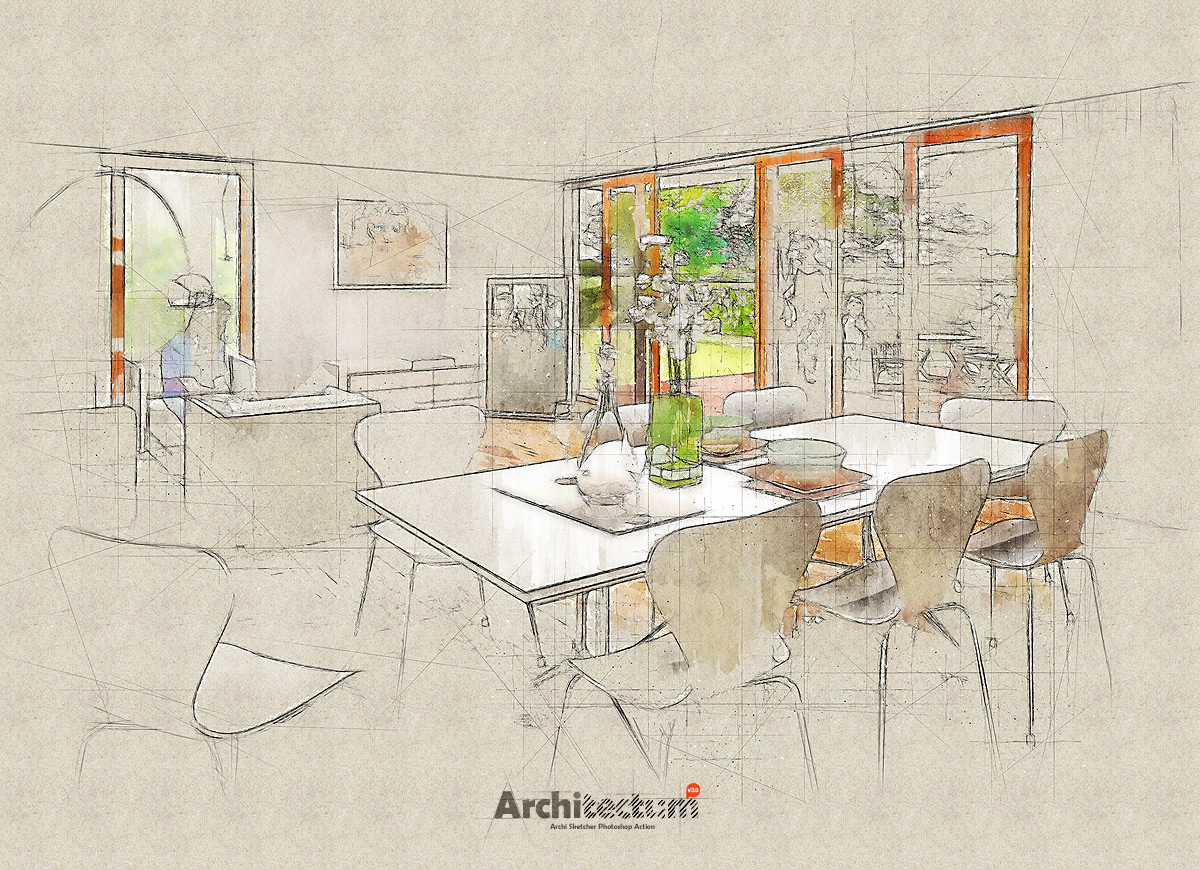 建筑师3 - 高草图Photoshop动作 Architectum 3 - Archi Sketcher Photoshop Action_img_2