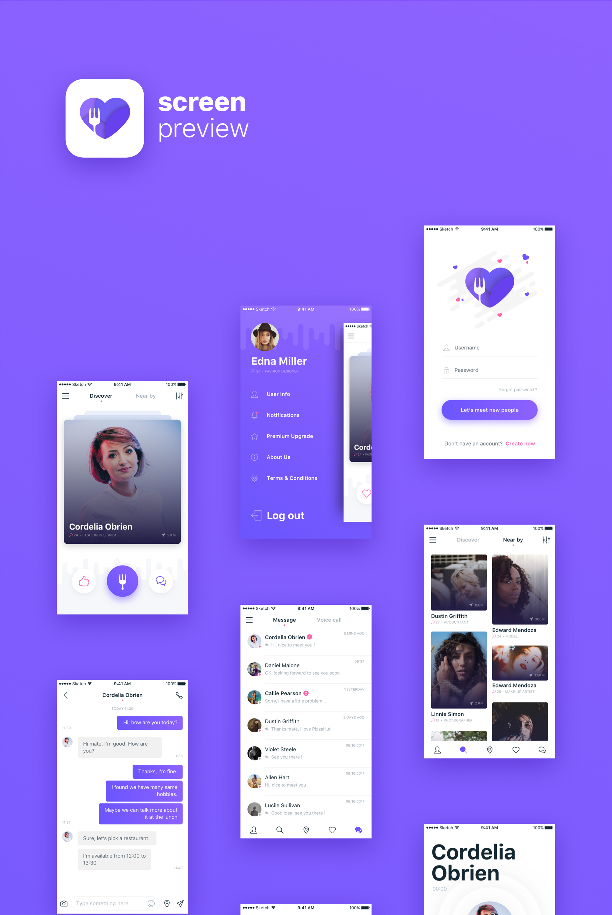 午餐约会社交APP UI工具包 Lunchmate Dating UI Kit_img_2