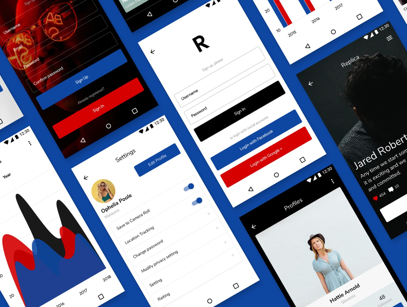 高质量安卓智能手机服装&社交UI工具包 Replica Android UI Kit_img_2