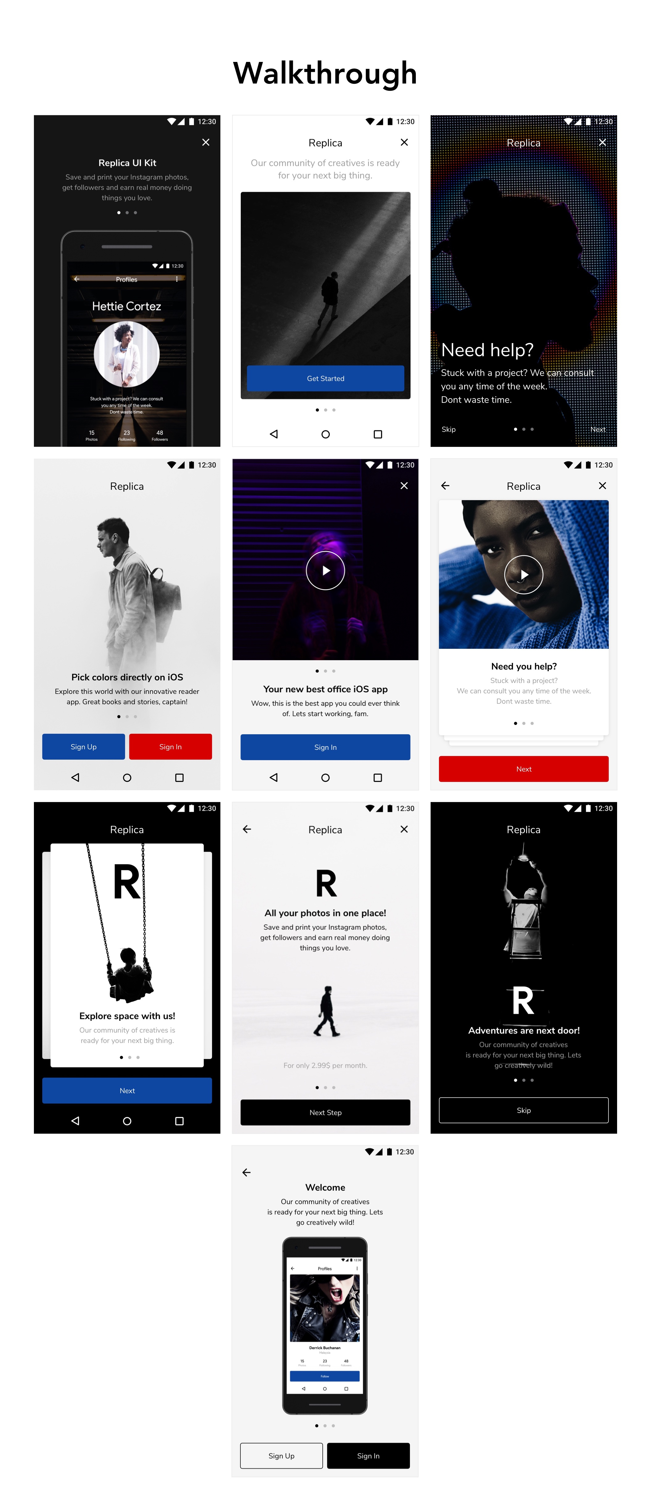 高质量安卓智能手机服装&社交UI工具包 Replica Android UI Kit_img_2