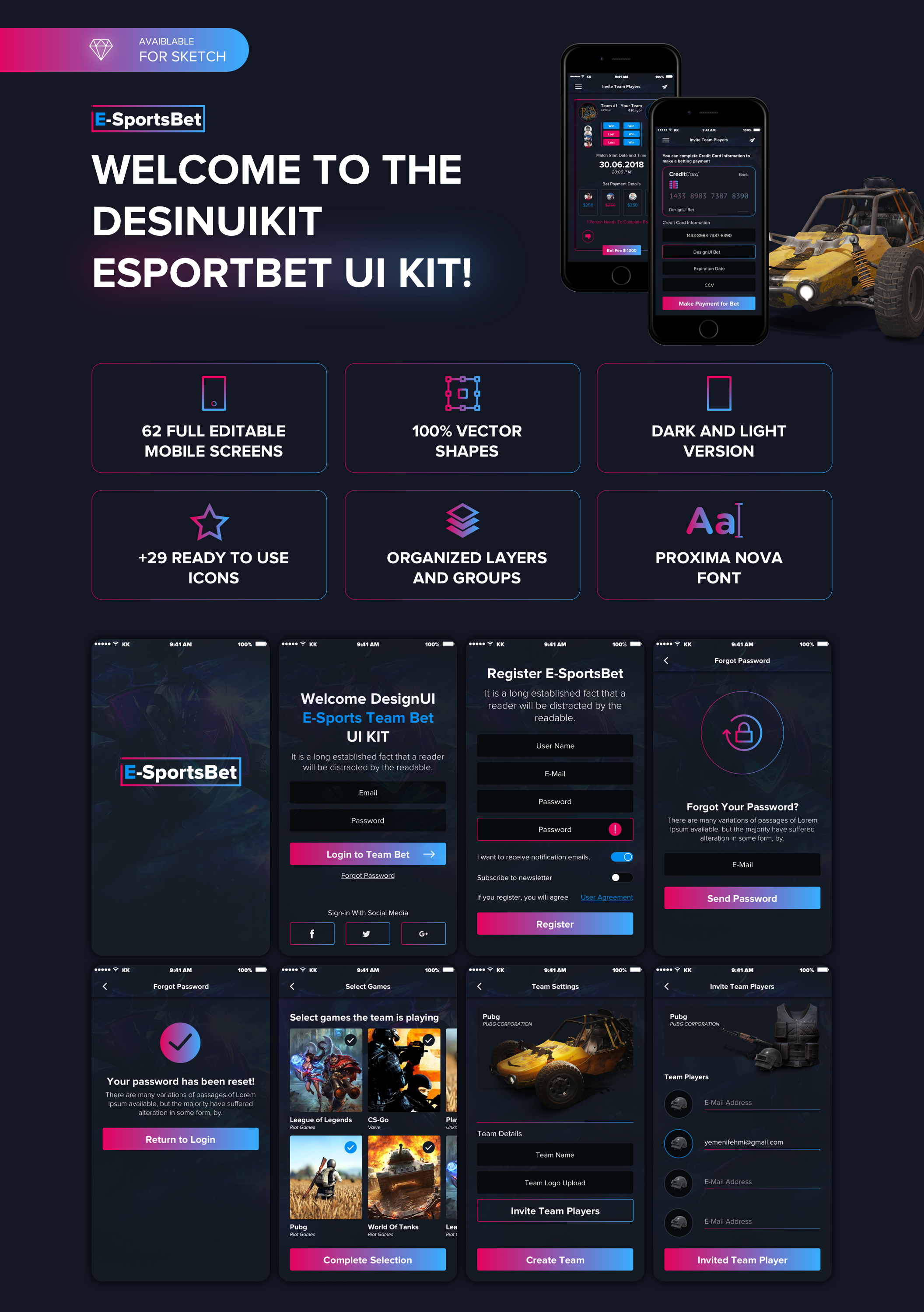 经典的黑白色体育博彩iOS UI套件 EsportsBet Duello UI Kit_img_2