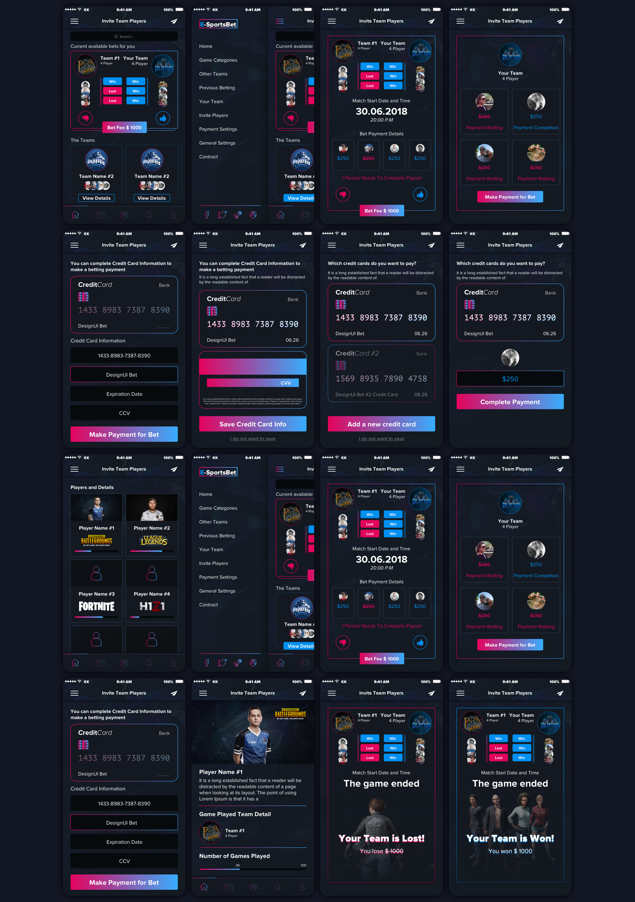 经典的黑白色体育博彩iOS UI套件 EsportsBet Duello UI Kit_img_2