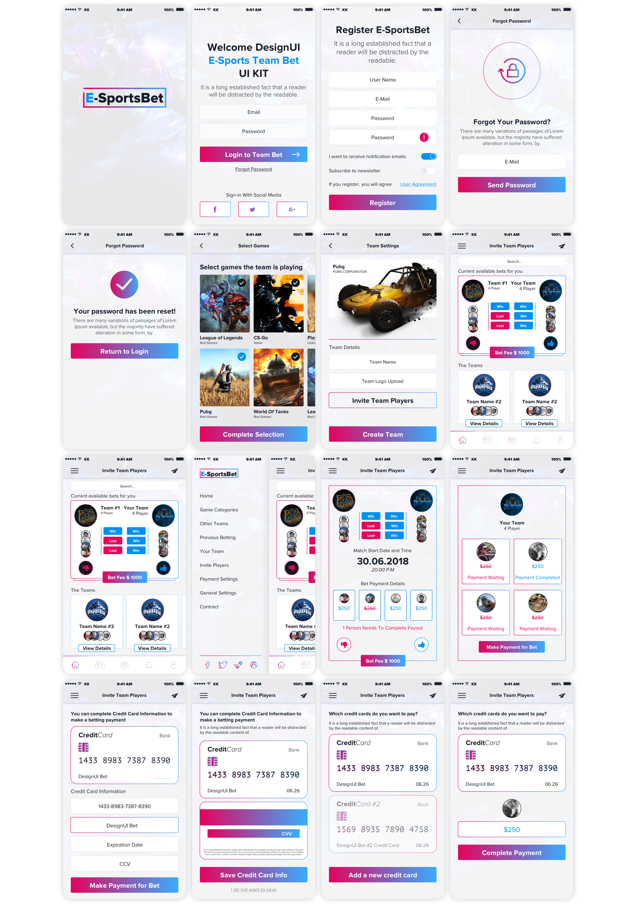 经典的黑白色体育博彩iOS UI套件 EsportsBet Duello UI Kit_img_2