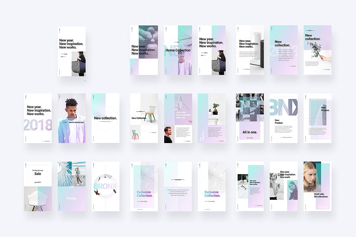 高品质和独特的优秀故事模板 BRONX Light Instagram Stories Pack_img_2