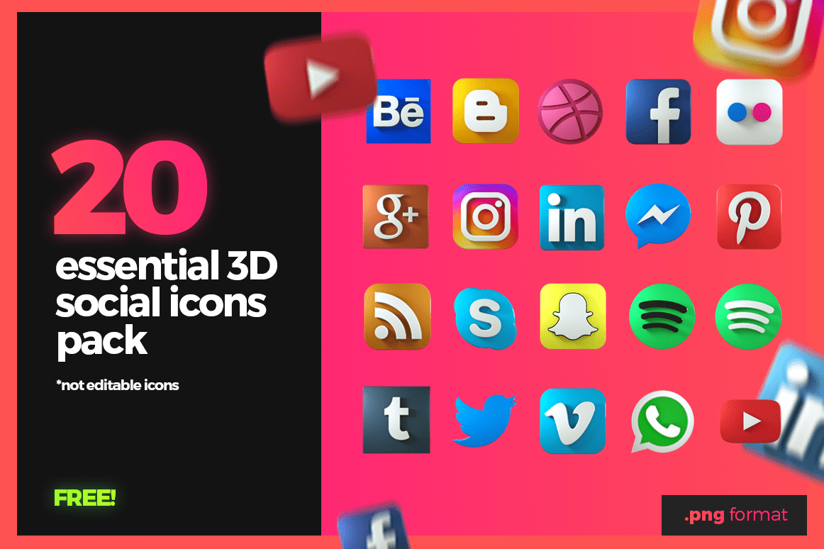 20款基本3D社交图标包 20 Essential 3d Social Icons Pack_img_2