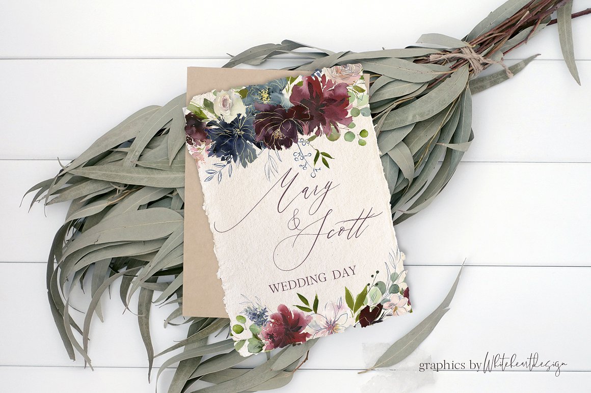 多彩优雅的花卉素材包 Wish Bordo Blue Watercolor Flowers_img_2