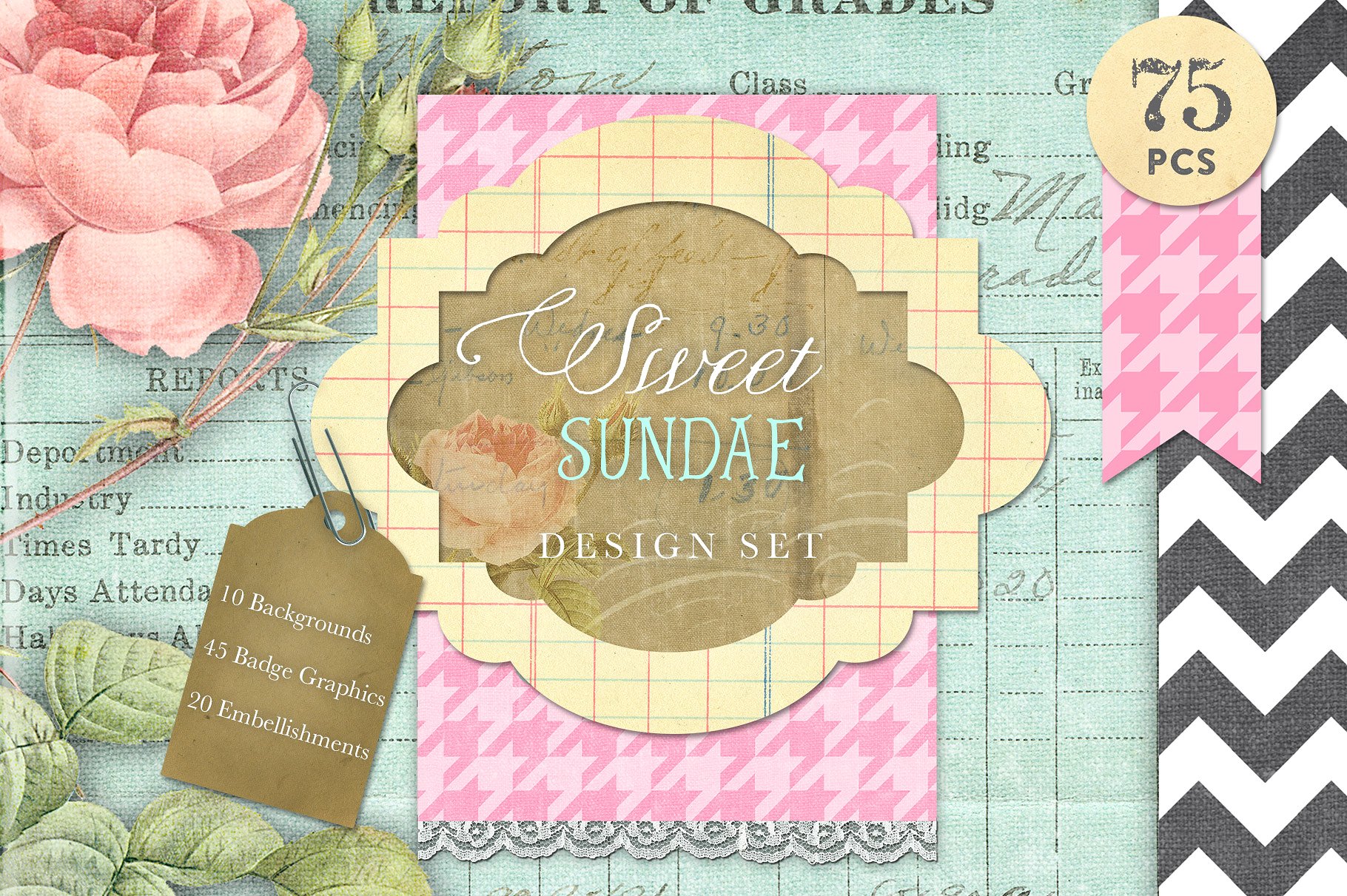 复古纸和糖果色设计元素套件 Sweet Sundae Design Kit_img_2