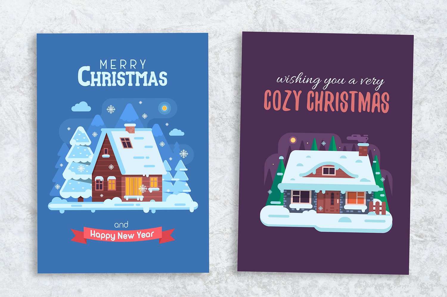 圣诞主题的舒适的冬屋矢量元素 Cozy Winter House Christmas Cards_img_2