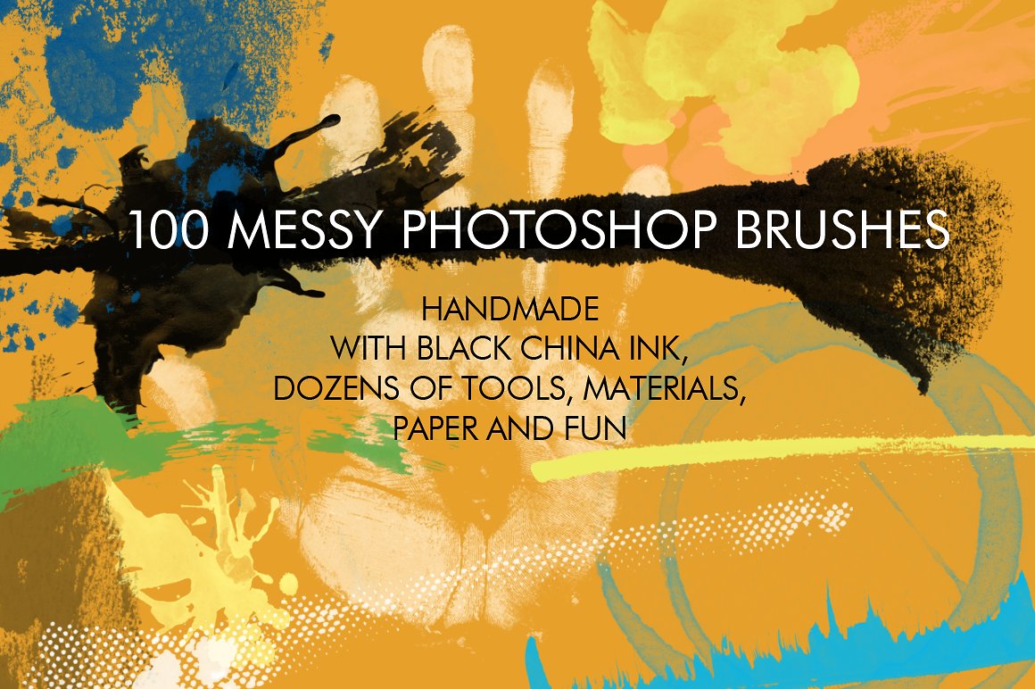 100款手工制作的黑色中国墨水笔刷 100 Messy Photoshop Brushes_img_2