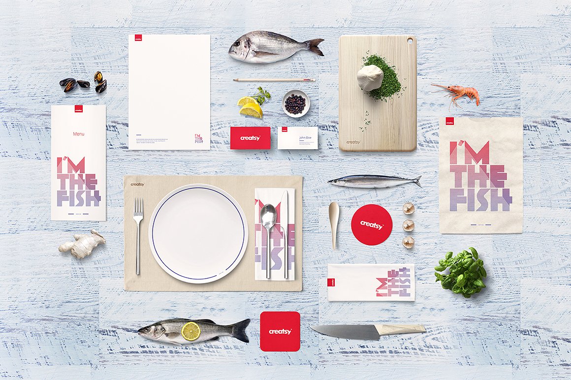 海鲜餐厅品牌设计展示样机集合 Seafood Restaurant Mockup Set_img_2
