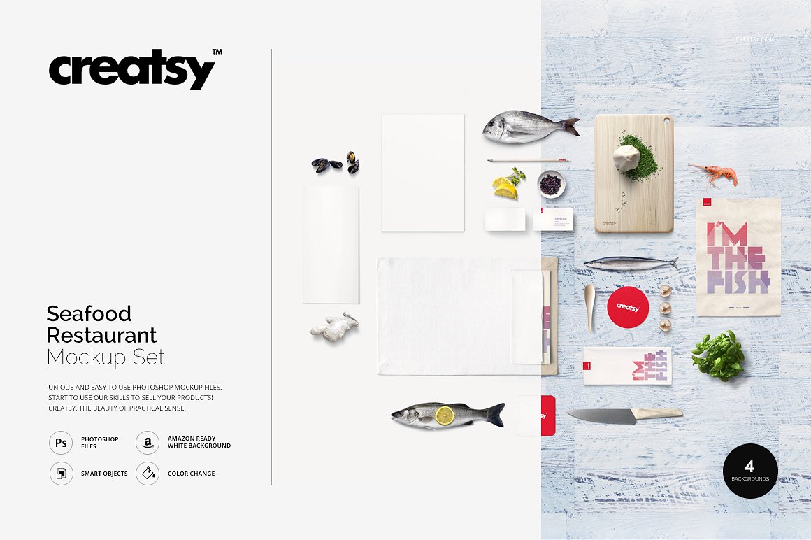海鲜餐厅品牌设计展示样机集合 Seafood Restaurant Mockup Set_img_2