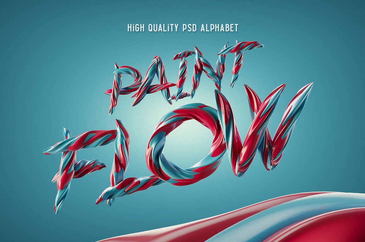 扭曲明亮的3D油漆液体字体 Paint Flow PSD Font_img_2