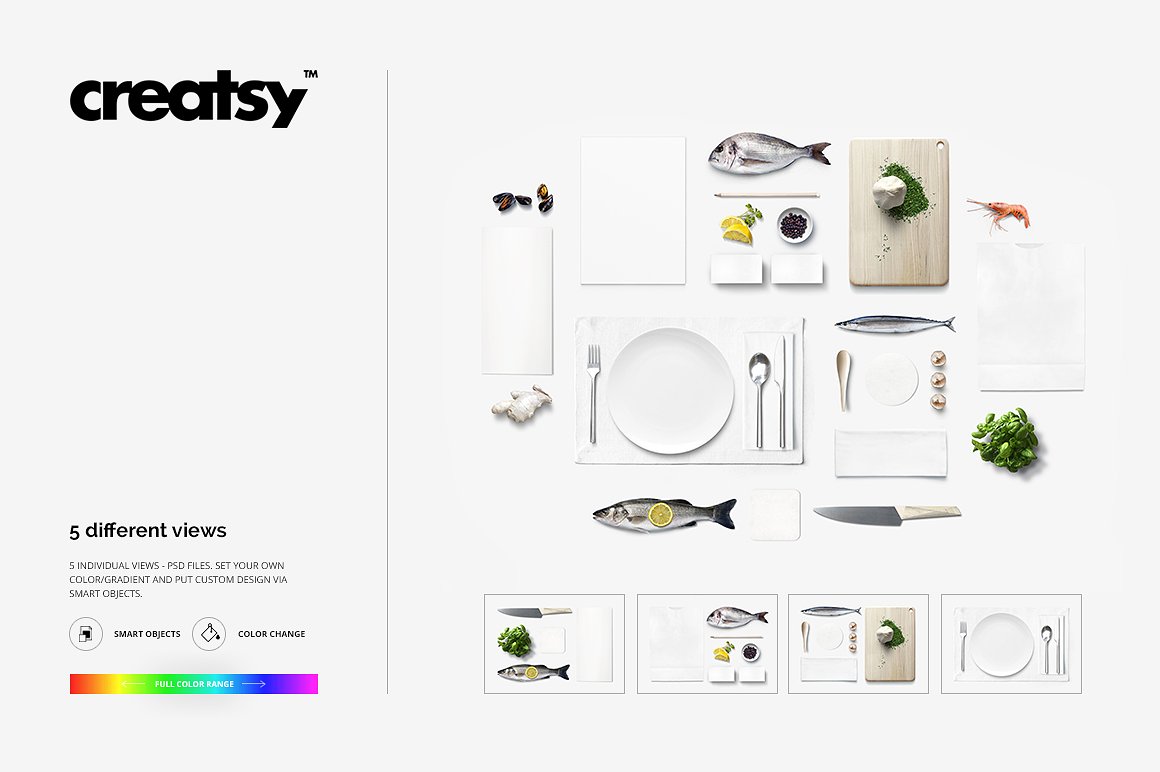 海鲜餐厅品牌设计展示样机集合 Seafood Restaurant Mockup Set_img_2