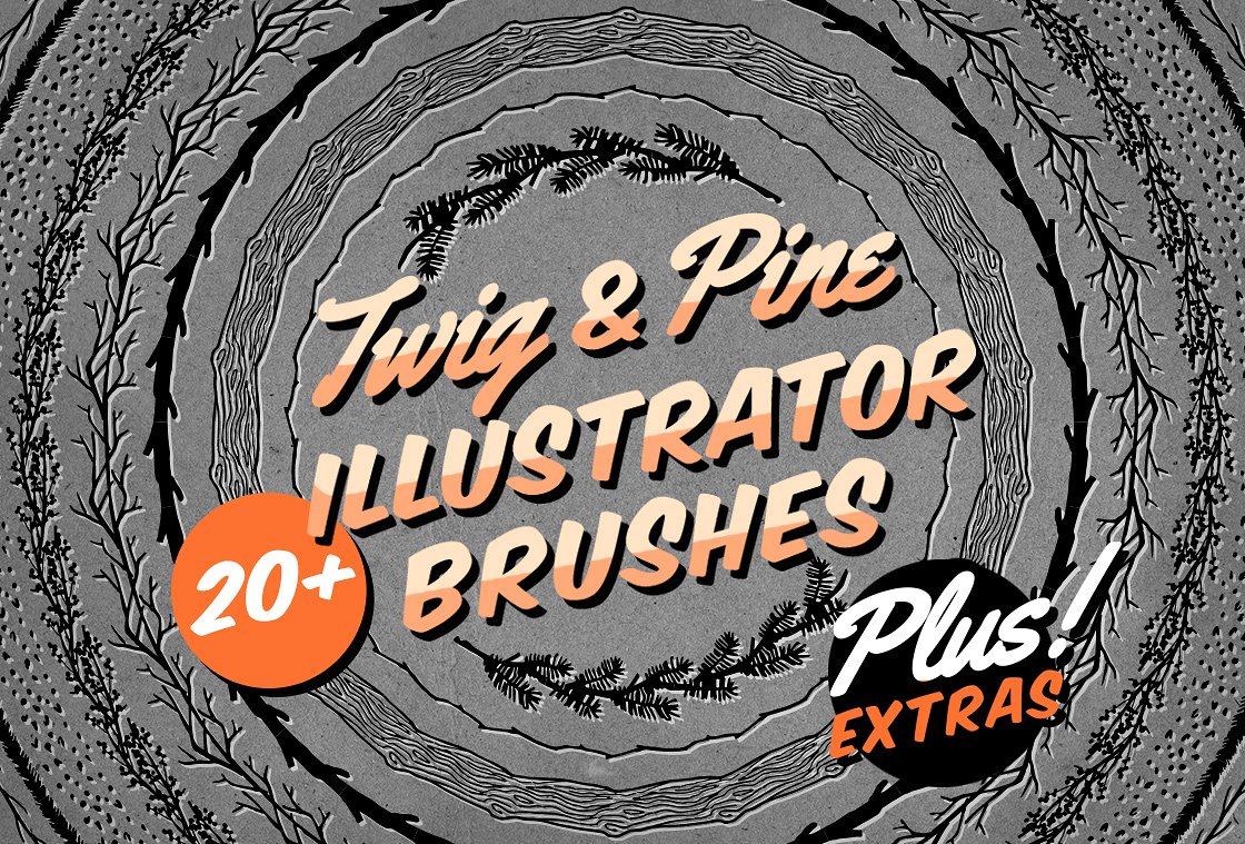 20款完美无缝的锯末元素插画画笔 20 Twig & Pine Illustrator Brushes_img_2