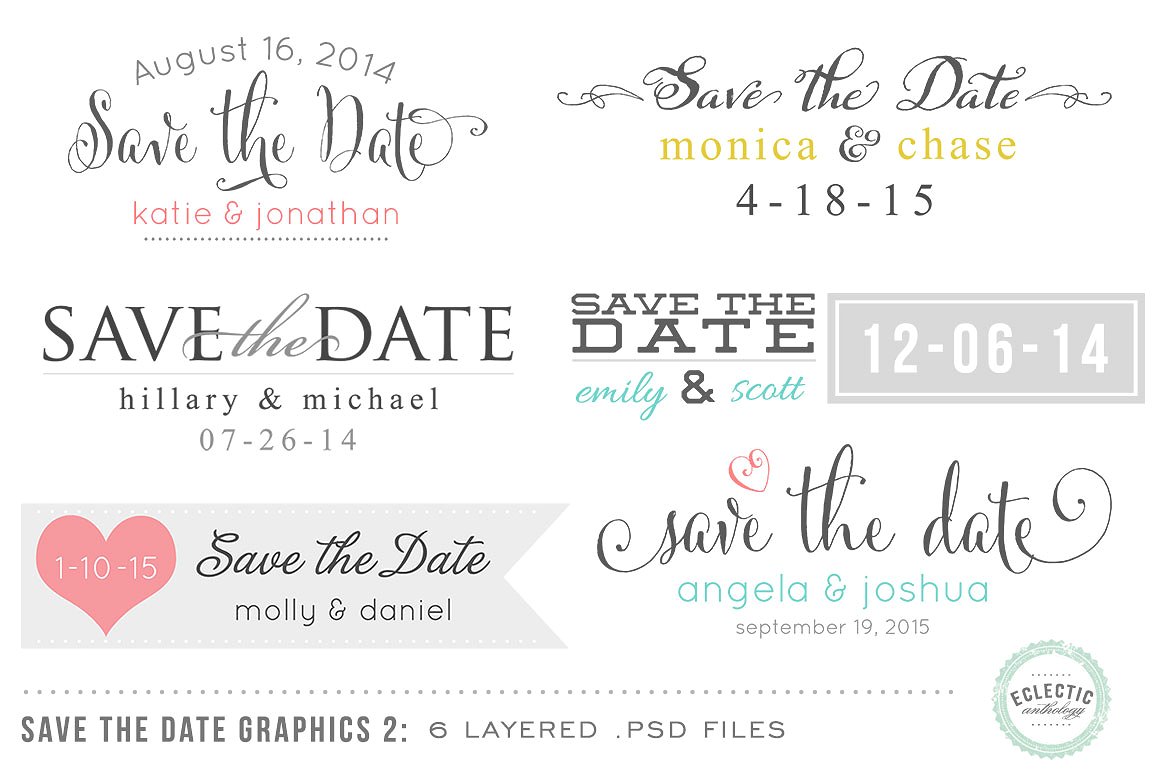 预留时间的婚礼元素图层样式模板 Save the Date Overlays Layered_img_2