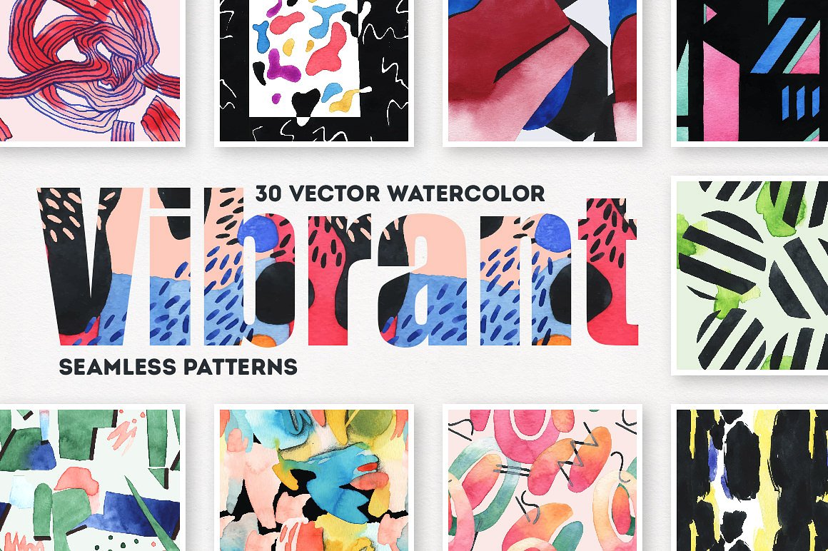 充满活力的精美手绘水彩图案 Vibrant Watercolor Patterns_img_2