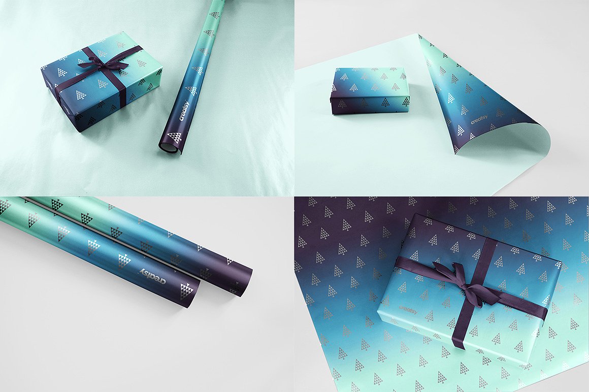 礼品包装纸样机模板 Gift Wrapping Paper Mockup Set_img_2