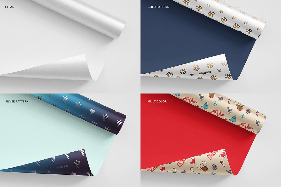 礼品包装纸样机模板 Gift Wrapping Paper Mockup Set_img_2