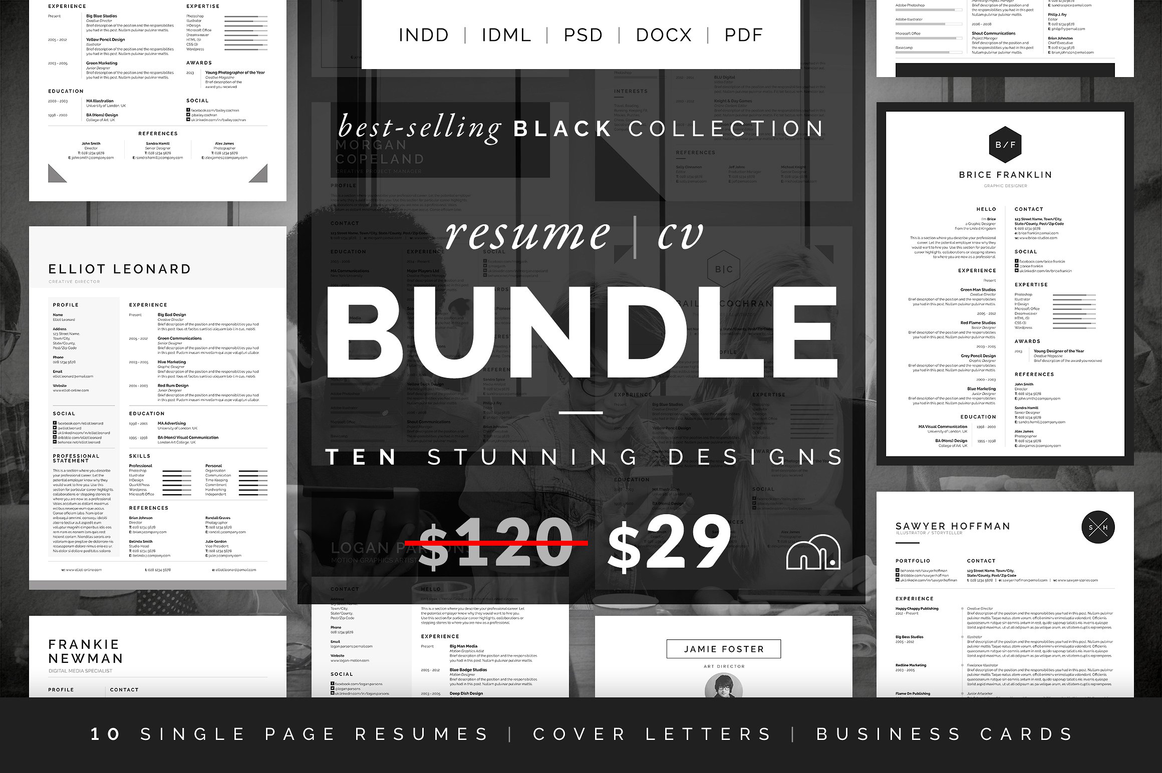 10款极简的黑色系简历模板 10 Black Collection ResumeCV Bundle_img_2