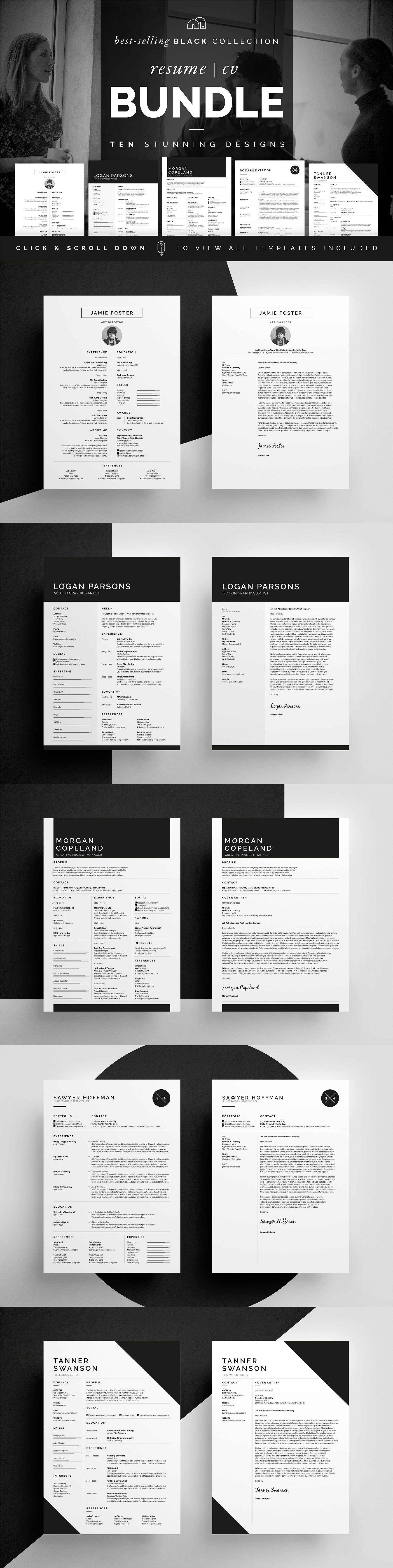 10款极简的黑色系简历模板 10 Black Collection ResumeCV Bundle_img_2