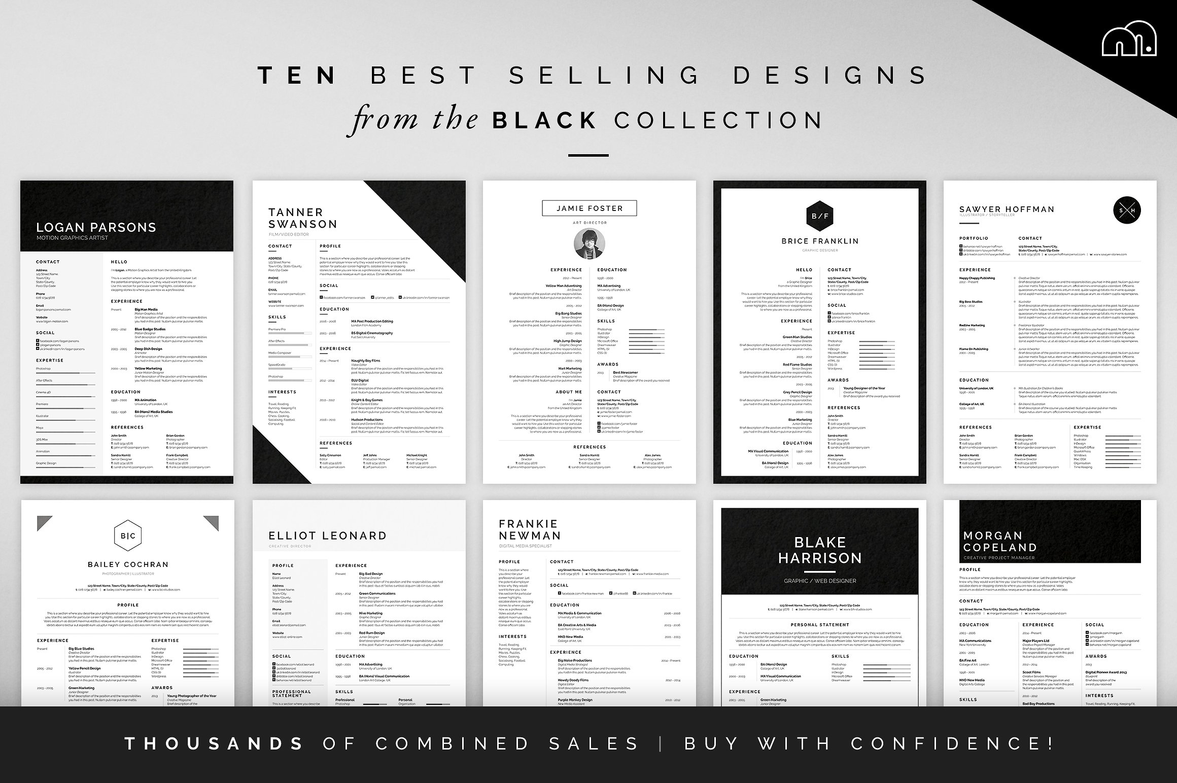 10款极简的黑色系简历模板 10 Black Collection ResumeCV Bundle_img_2