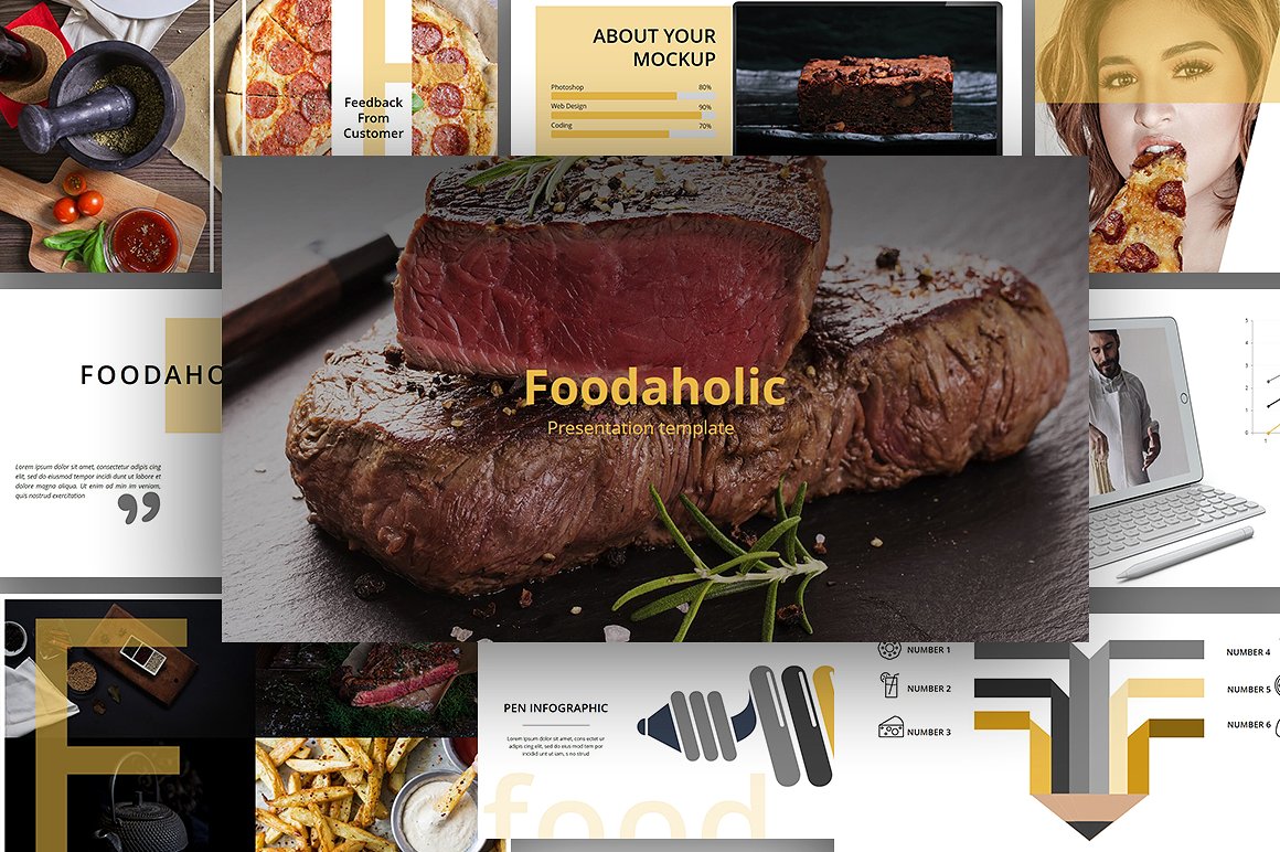 精美餐饮企业总结报告幻灯片演示模板 Foodaholic Presentation Template_img_2