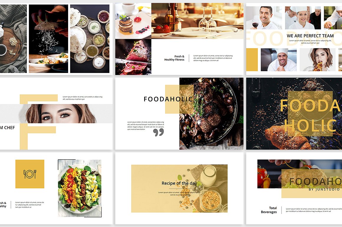 精美餐饮企业总结报告幻灯片演示模板 Foodaholic Presentation Template_img_2