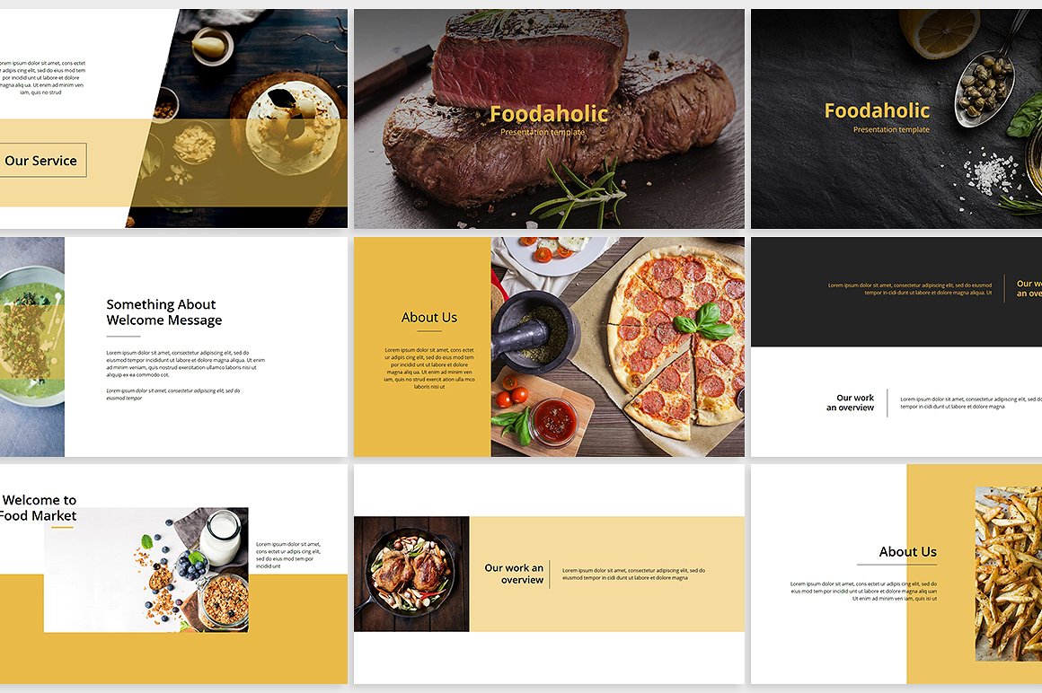 精美餐饮企业总结报告幻灯片演示模板 Foodaholic Presentation Template_img_2