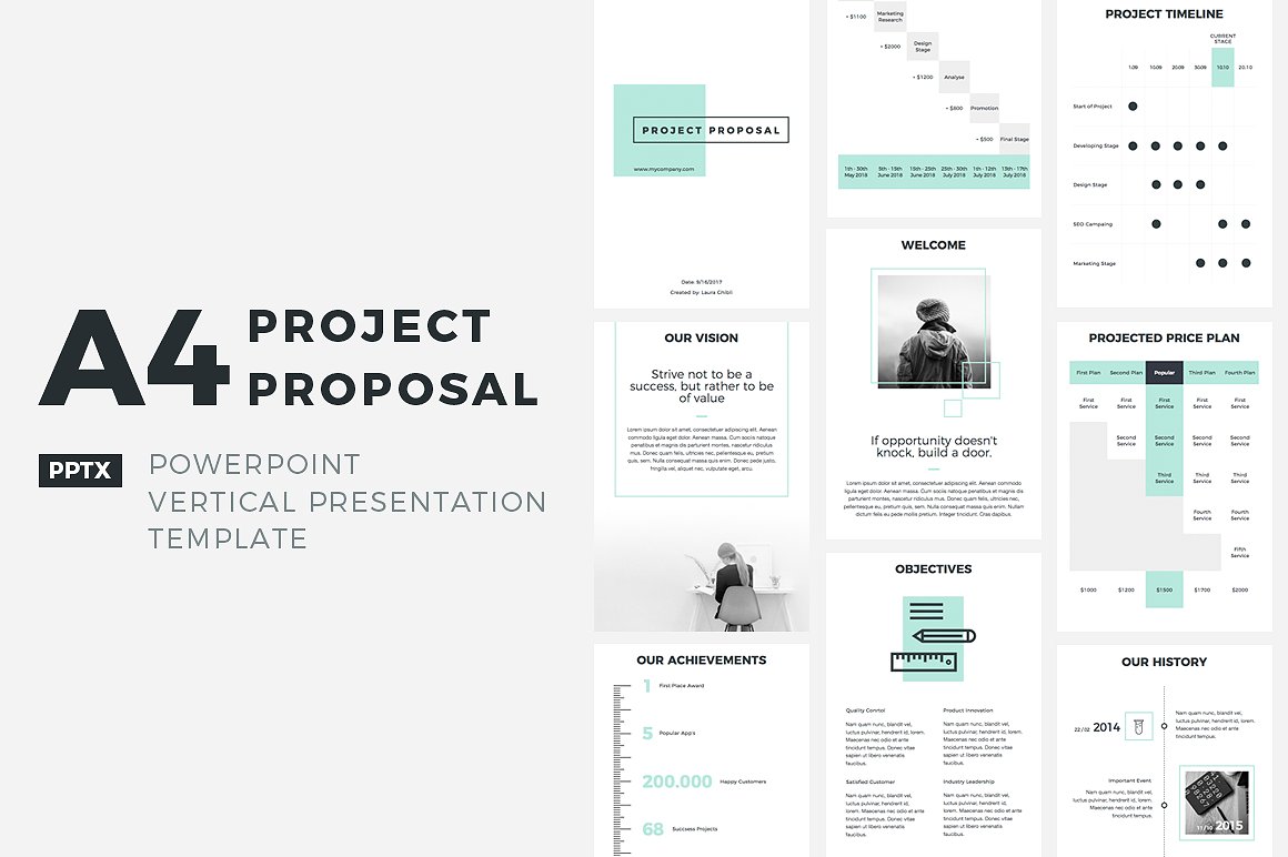 A4垂直适合打印的PPT模板 A4 Project Proposal PowerPoint_img_2