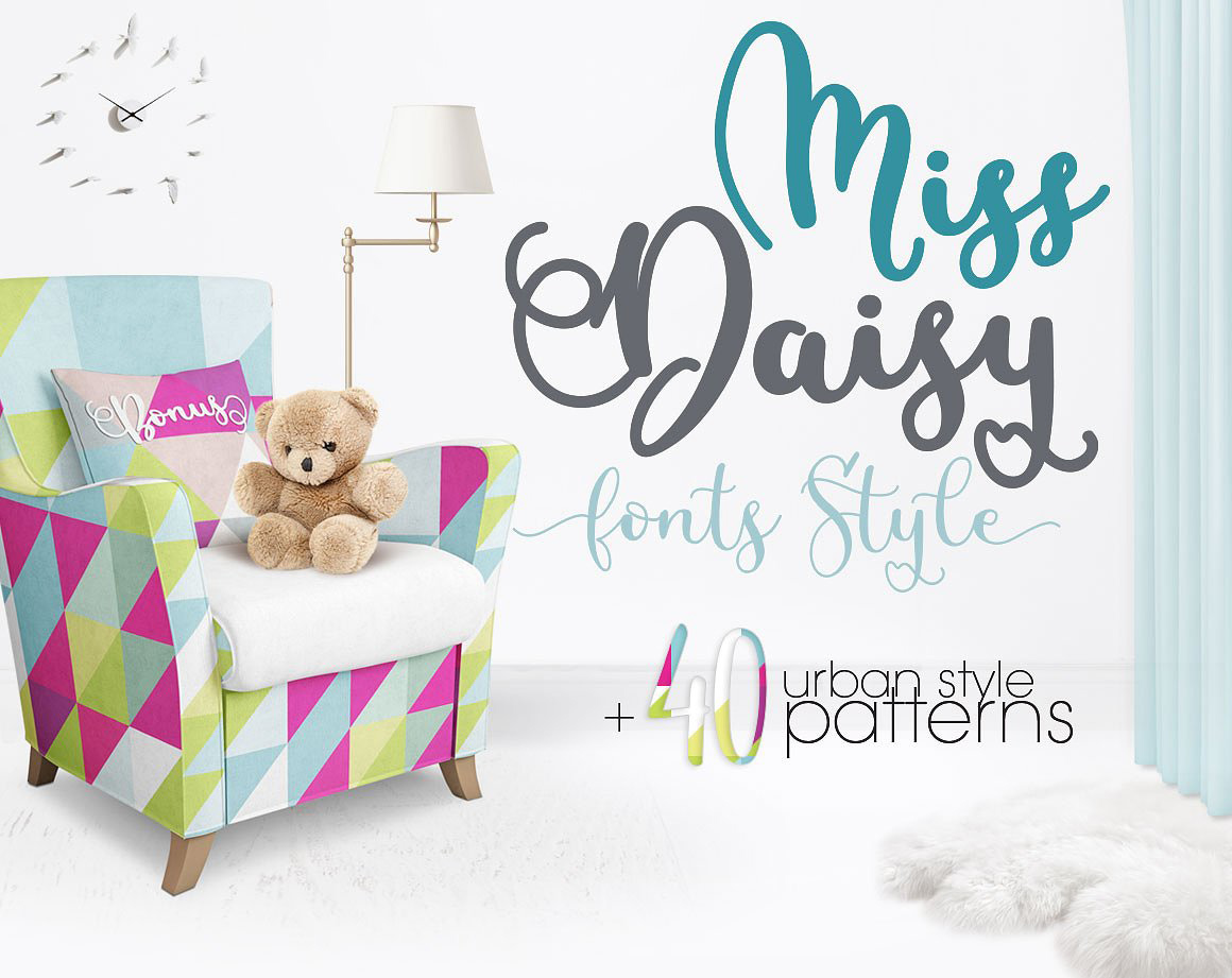 现代创意富有浪漫气息的手写字体 Miss Daisy Fonts Patterns Freebies_img_2